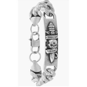 New Ed Hardy Do or Die Antique Silver-Tone Stainless Steel Skull Bracelet w/Box